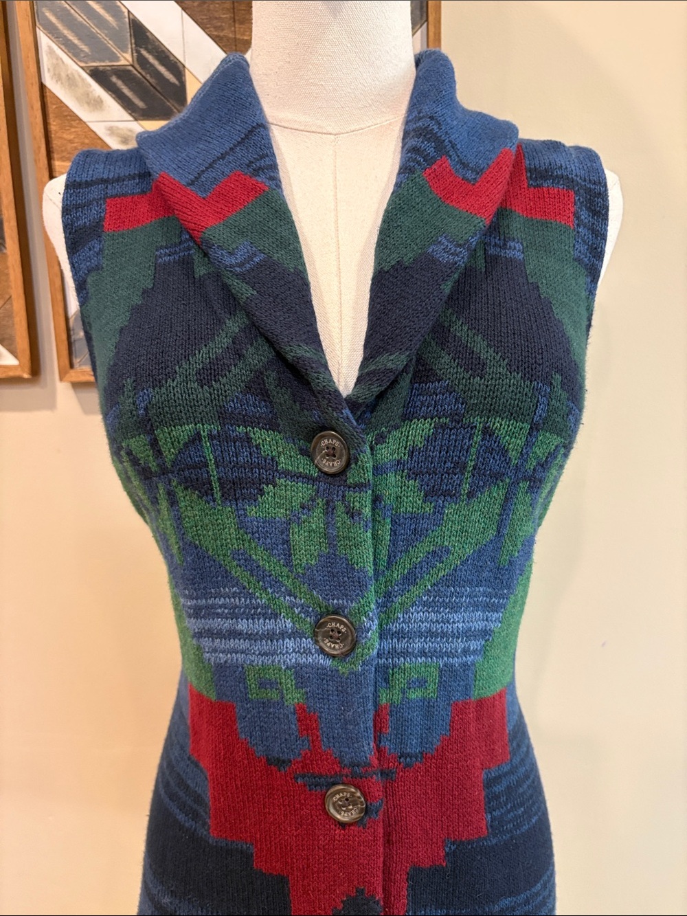 Vintage Chaps Ralph Lauren Southwestern Aztec Tribal Cardigan Sweater Vest Small - Picture 6 of 14